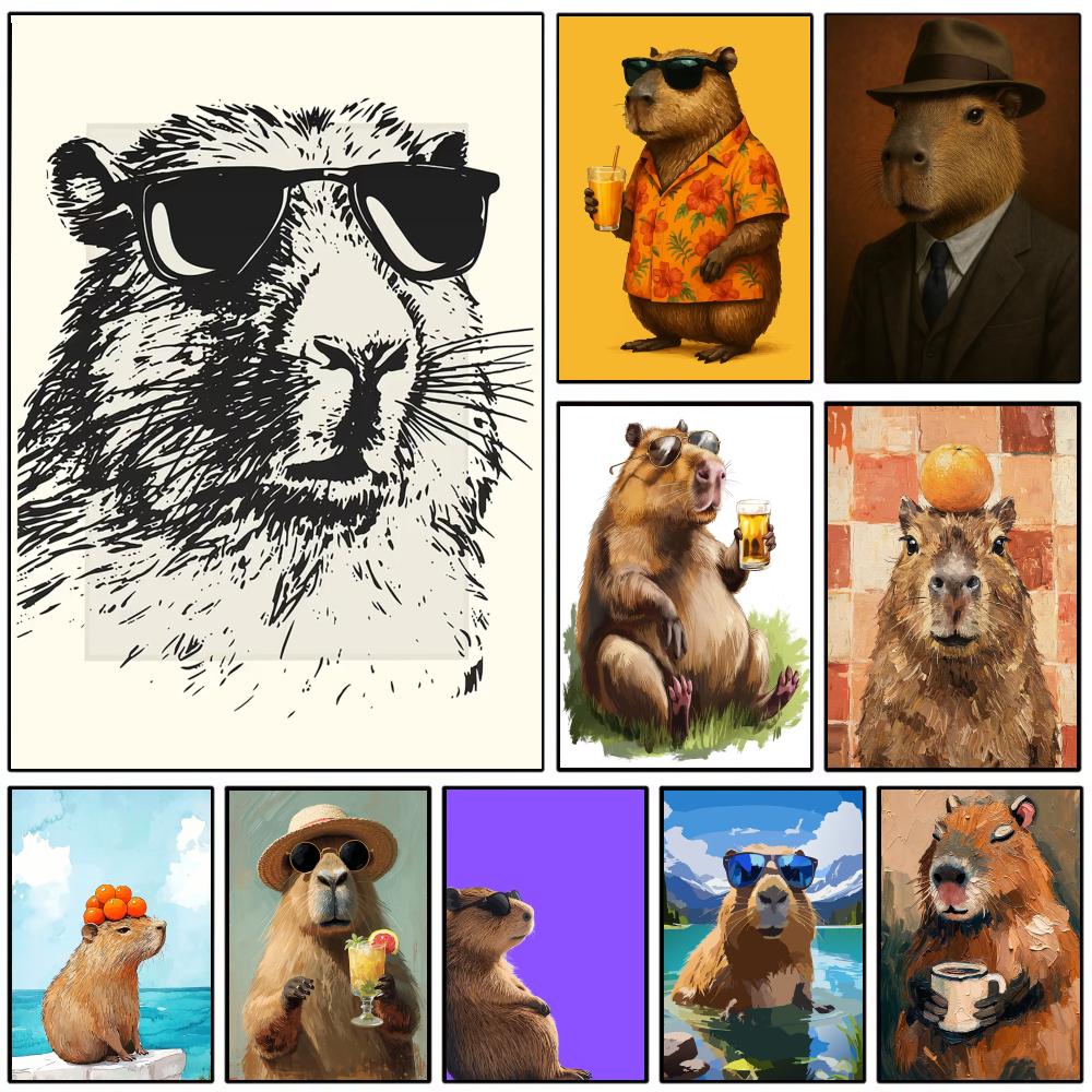 Esports Gaming Poster - Sunglasses Capybara Print Wall Poster Self-adhesive