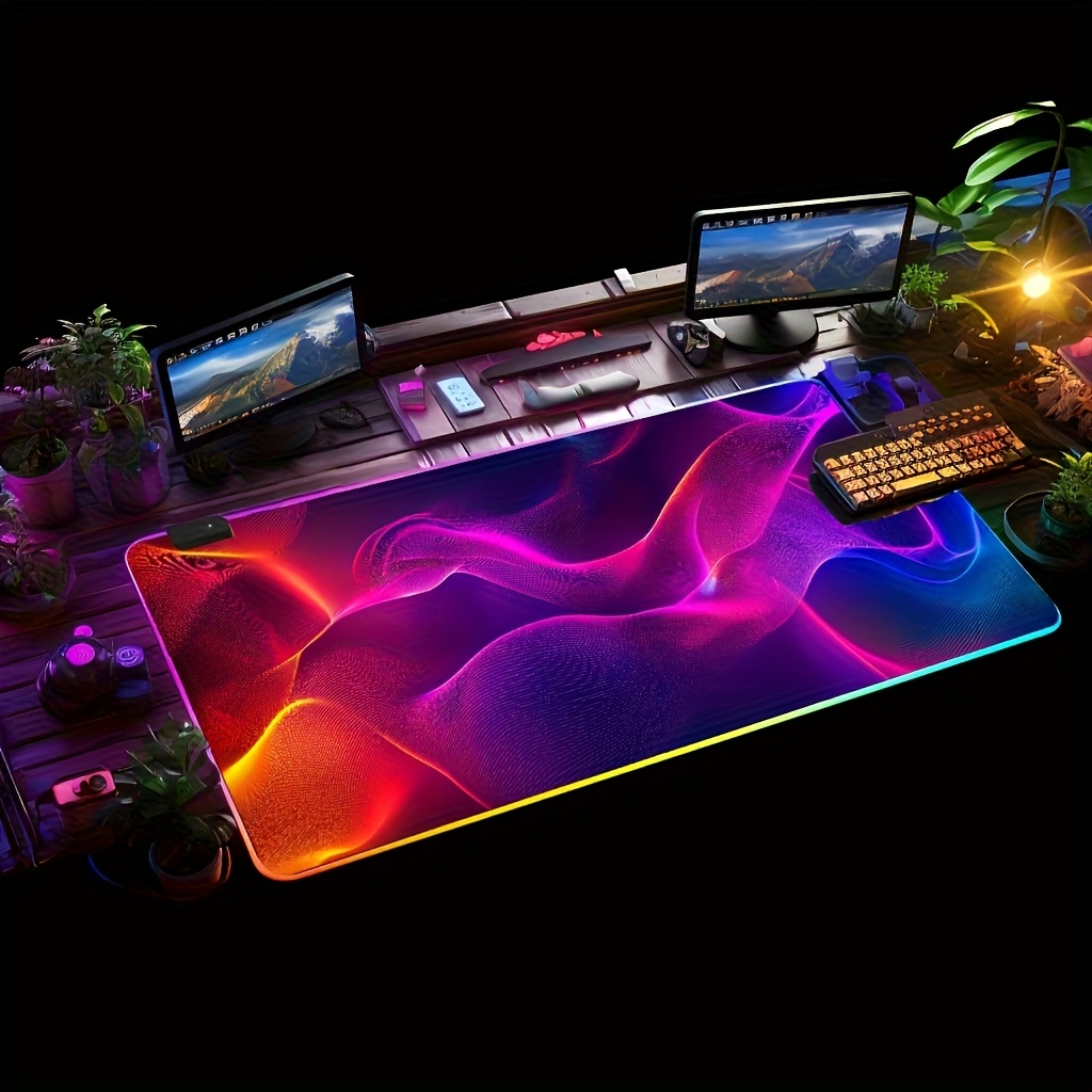 Mouse Pad Extended Rgb - RGB LED Colorful Wave Large Gaming