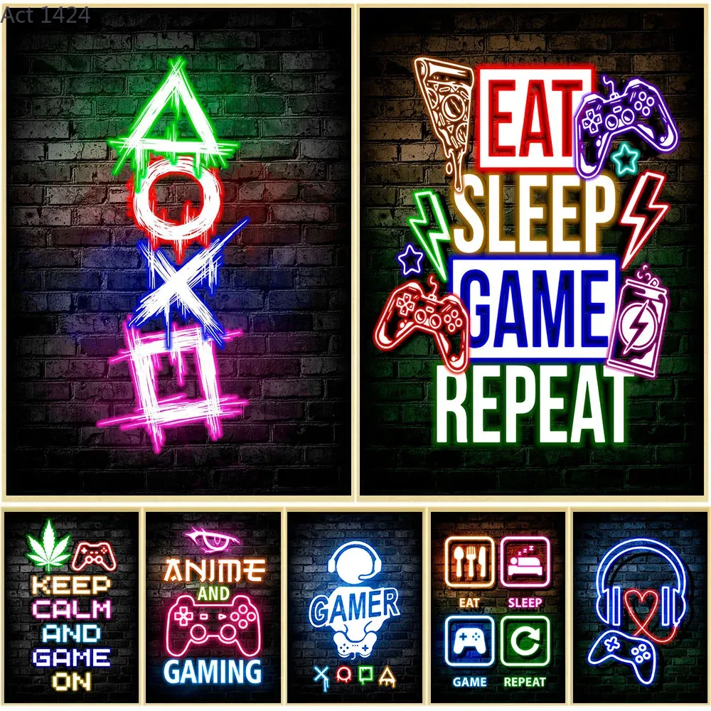 Gaming Neon Eat Sleep Game Rep - Esports Gaming Poster ulasan dan harga