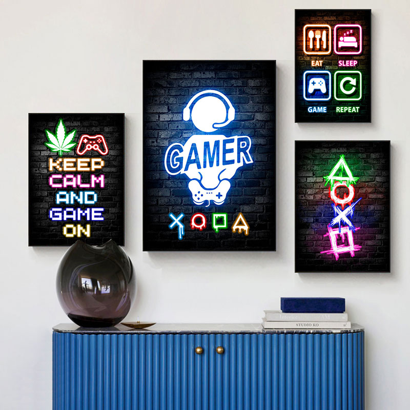 Gaming Neon Eat Sleep Game Rep - Esports Gaming Poster ulasan dan harga
