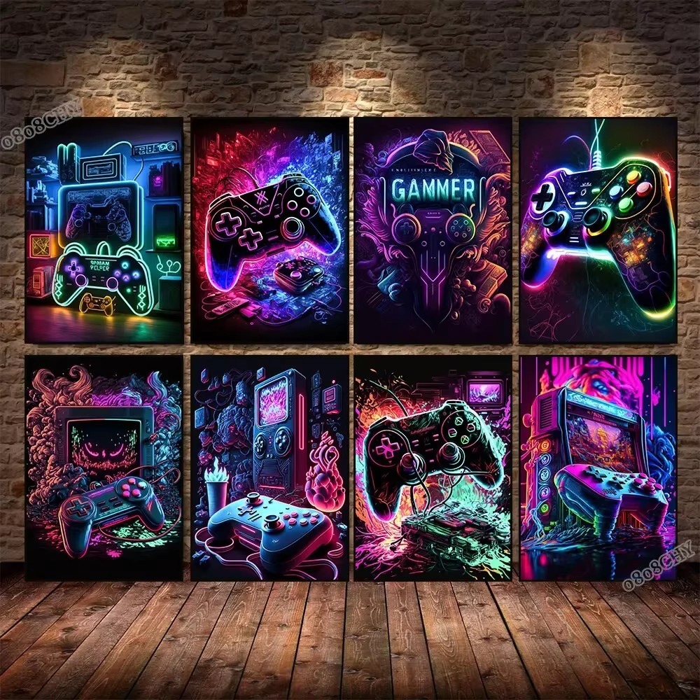 Neon Game Canvas Paintings Gam - Esports Gaming Poster ulasan dan harga