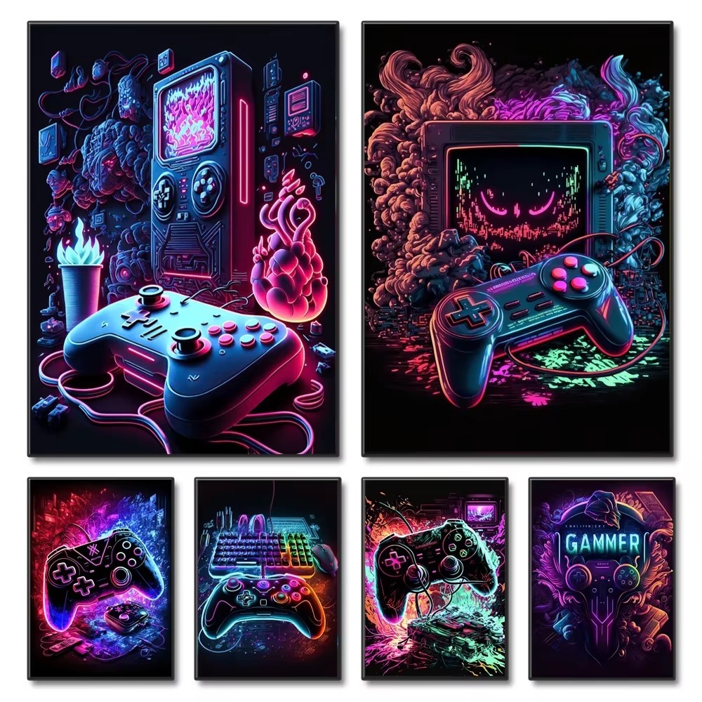 Neon Game Canvas Paintings Gam - Esports Gaming Poster ulasan dan harga